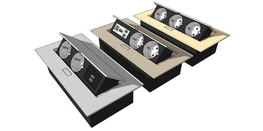 Прямоугольные блоки выдвижных розеток с 2 и 3 гнёздами