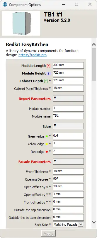 EasyKitchen Options Window