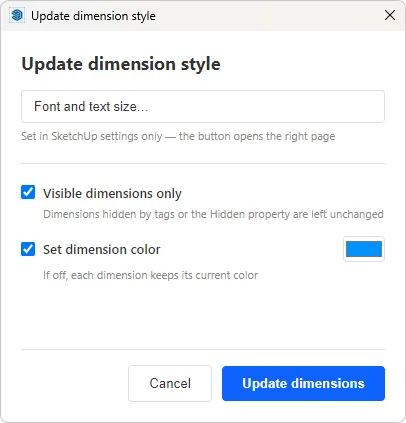 The Update Dimension Style tool window