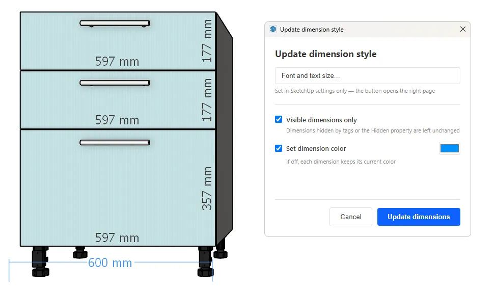 Using the Update Dimension Style tool